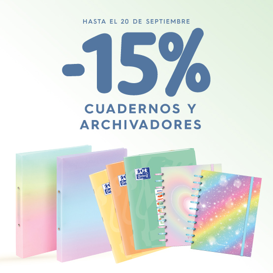 15% en cuadernos y archivadores